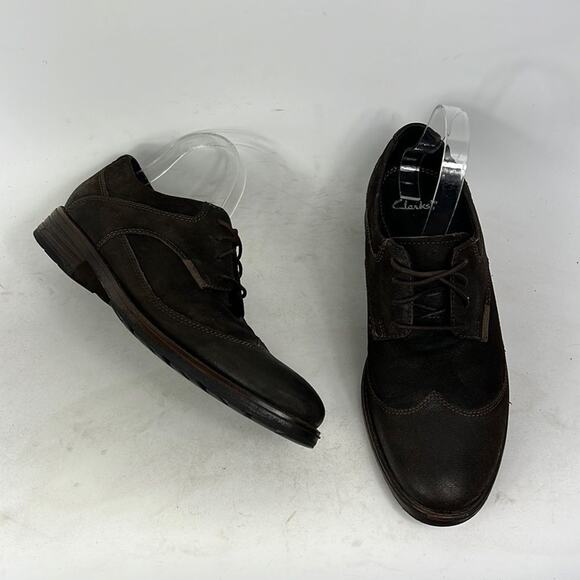 Clarks brown leather minimalist office wing tip dress shoes us men's size 8.5 - Picture 1 of 9
